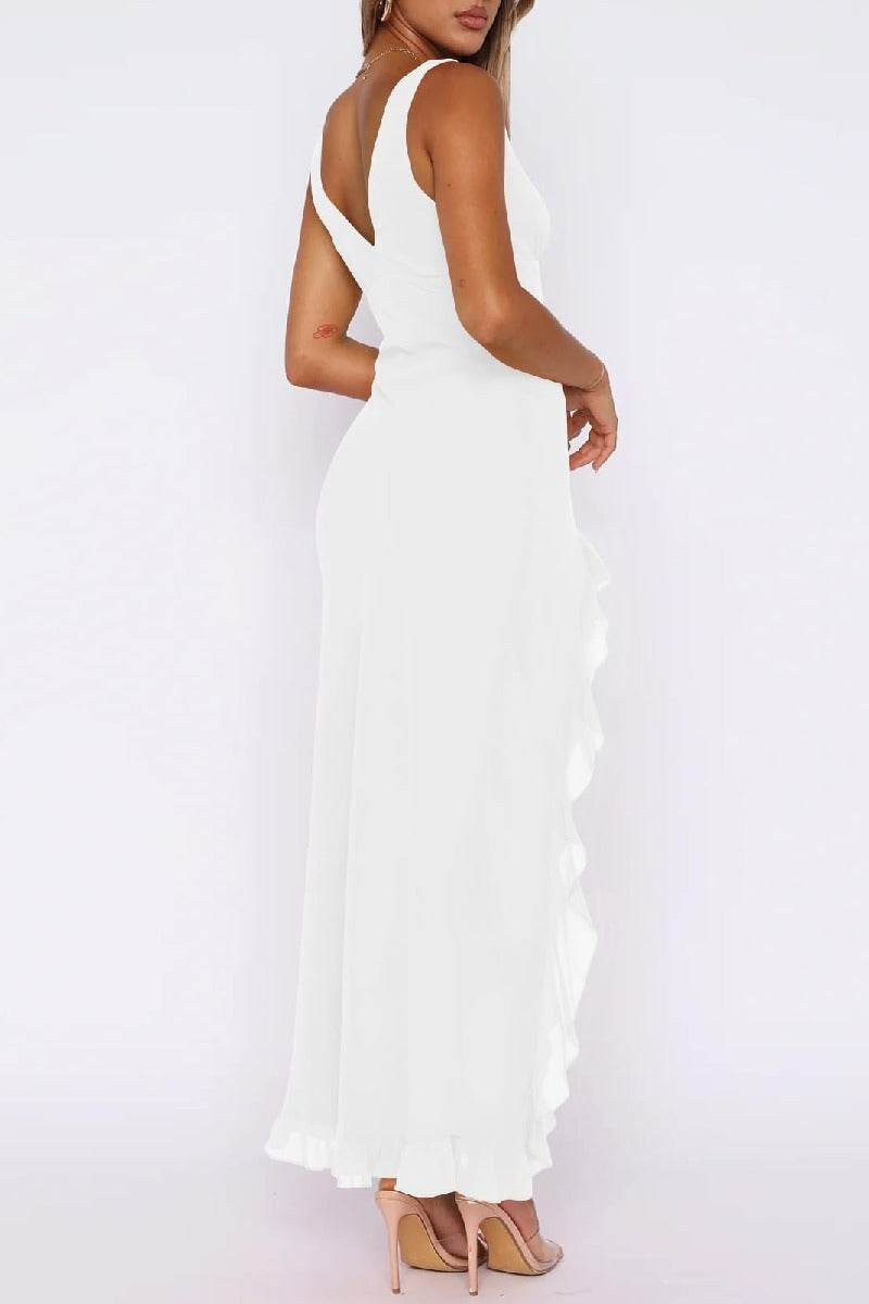 Sheath-Column Tea Length Chiffon Little White Dress 100032