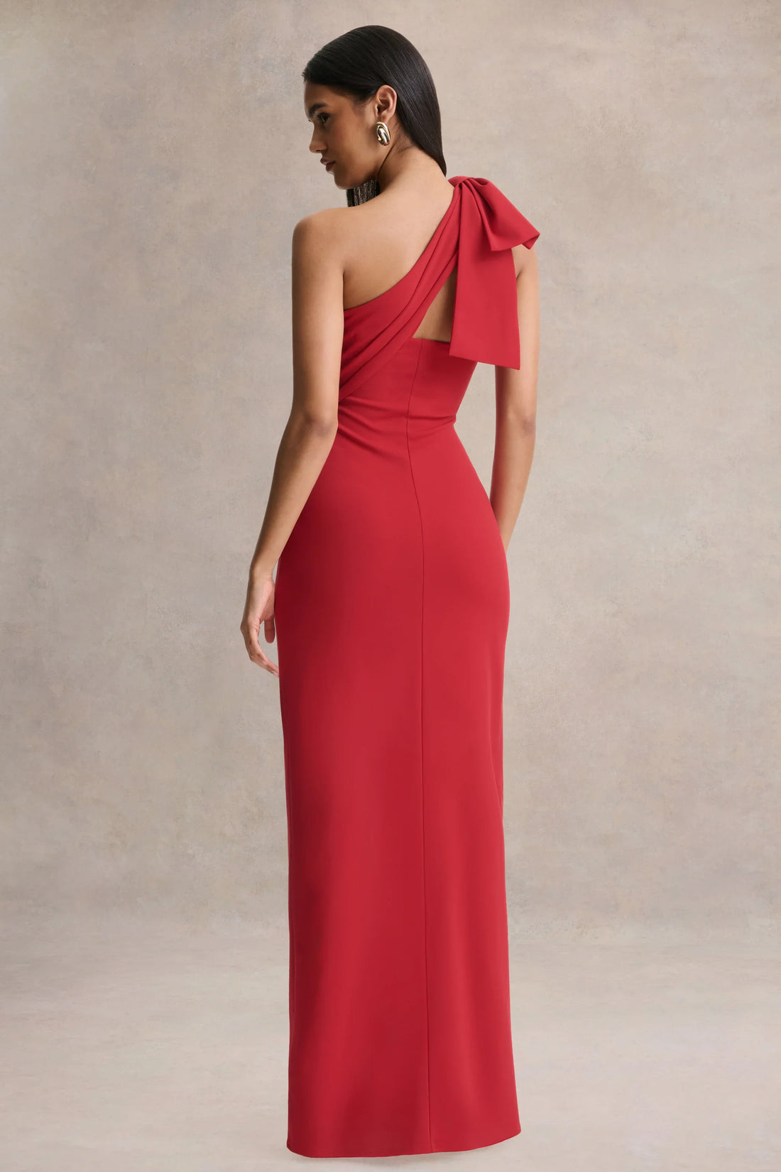 Adara | Red Asymmetric-Neck Maxi Dress With Bow-Detail