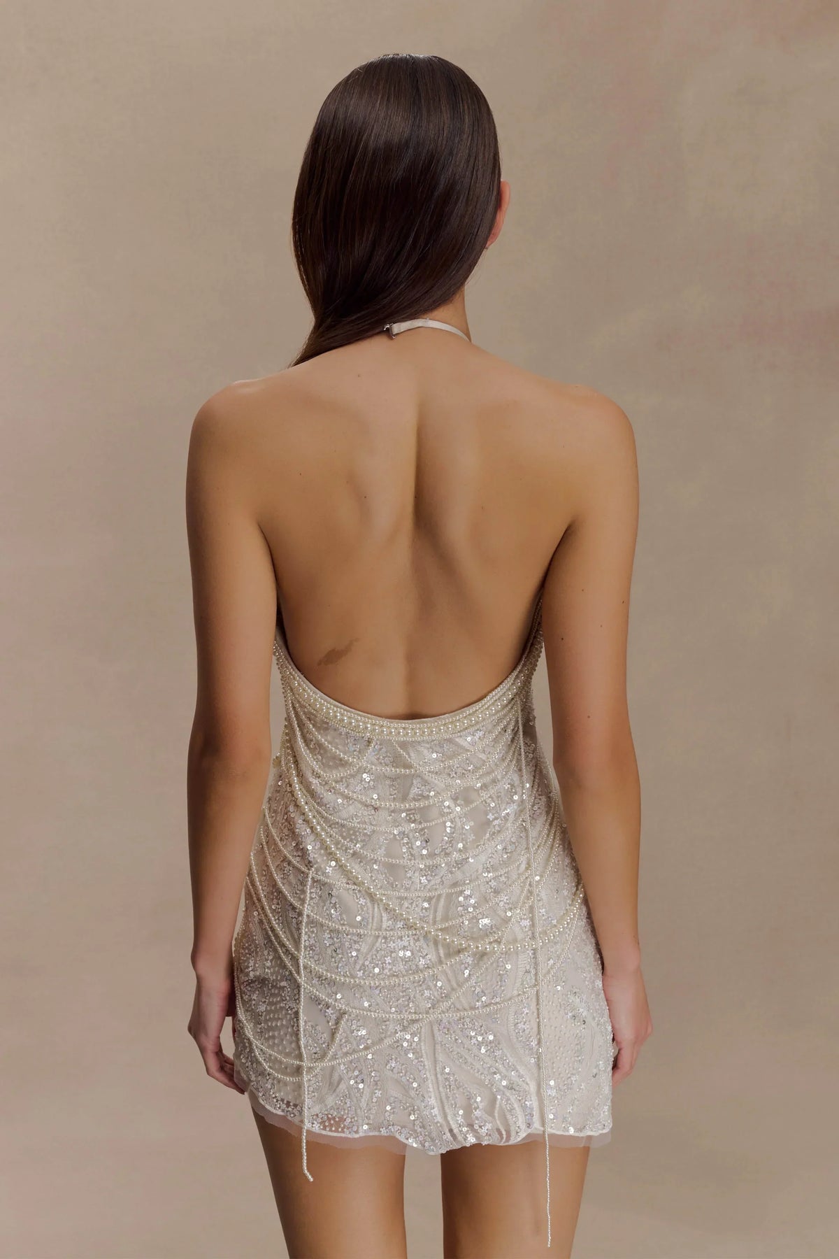 Adora Pearl Halter Mini Dress - White