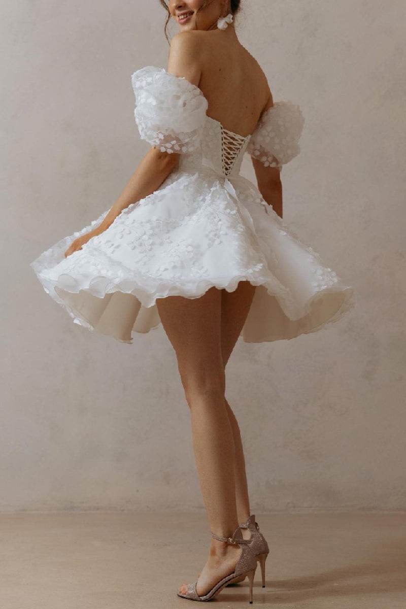 A-Line Short-Mini Lace Organza Little White Dress 100040
