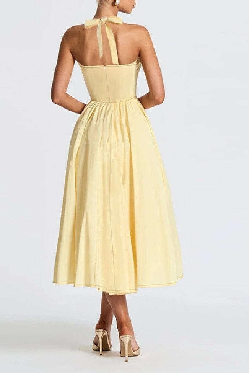 A-Line Tea Length Satin Wedding Guest Dress 973789759252