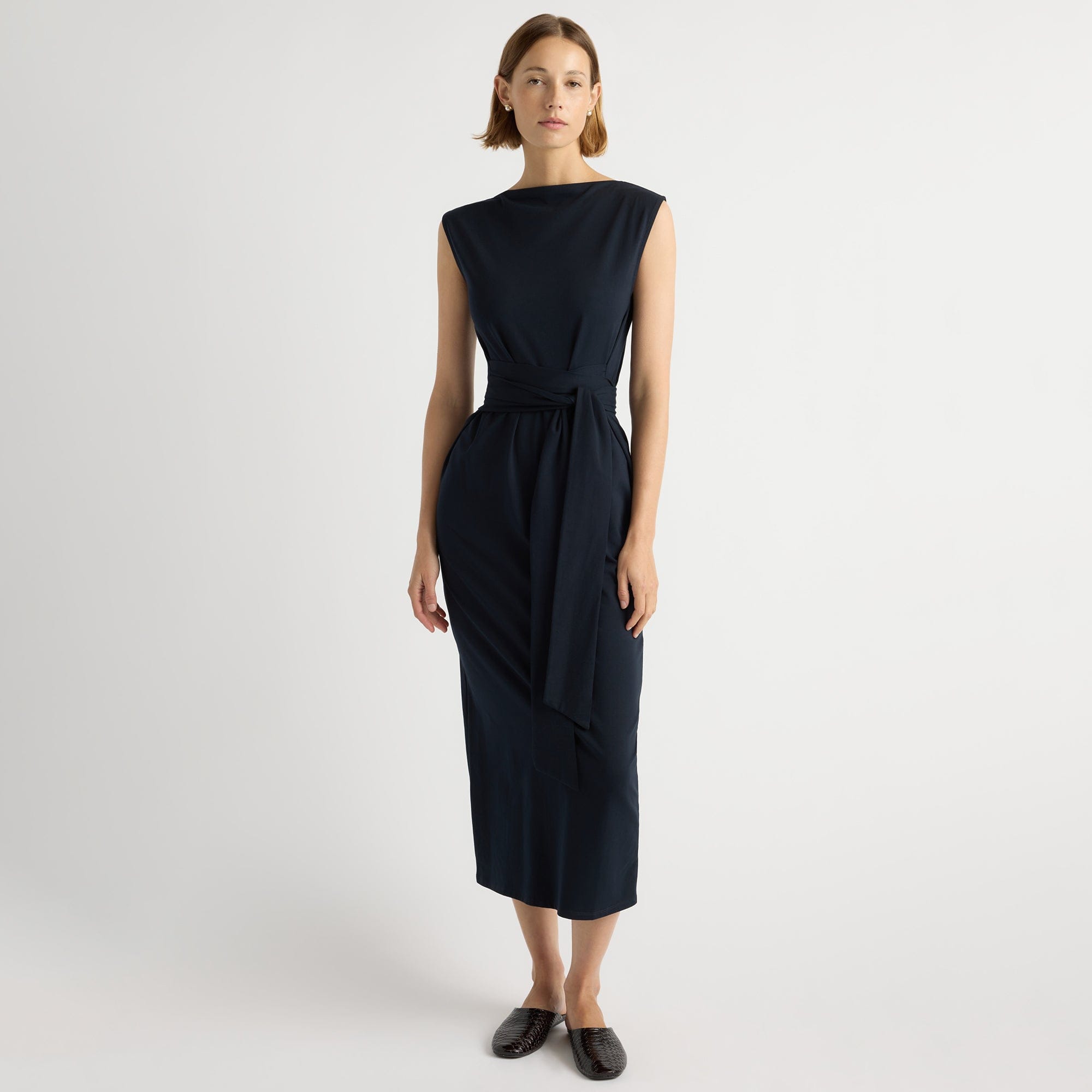 Edina Tie-Front Slit-Neck Dress