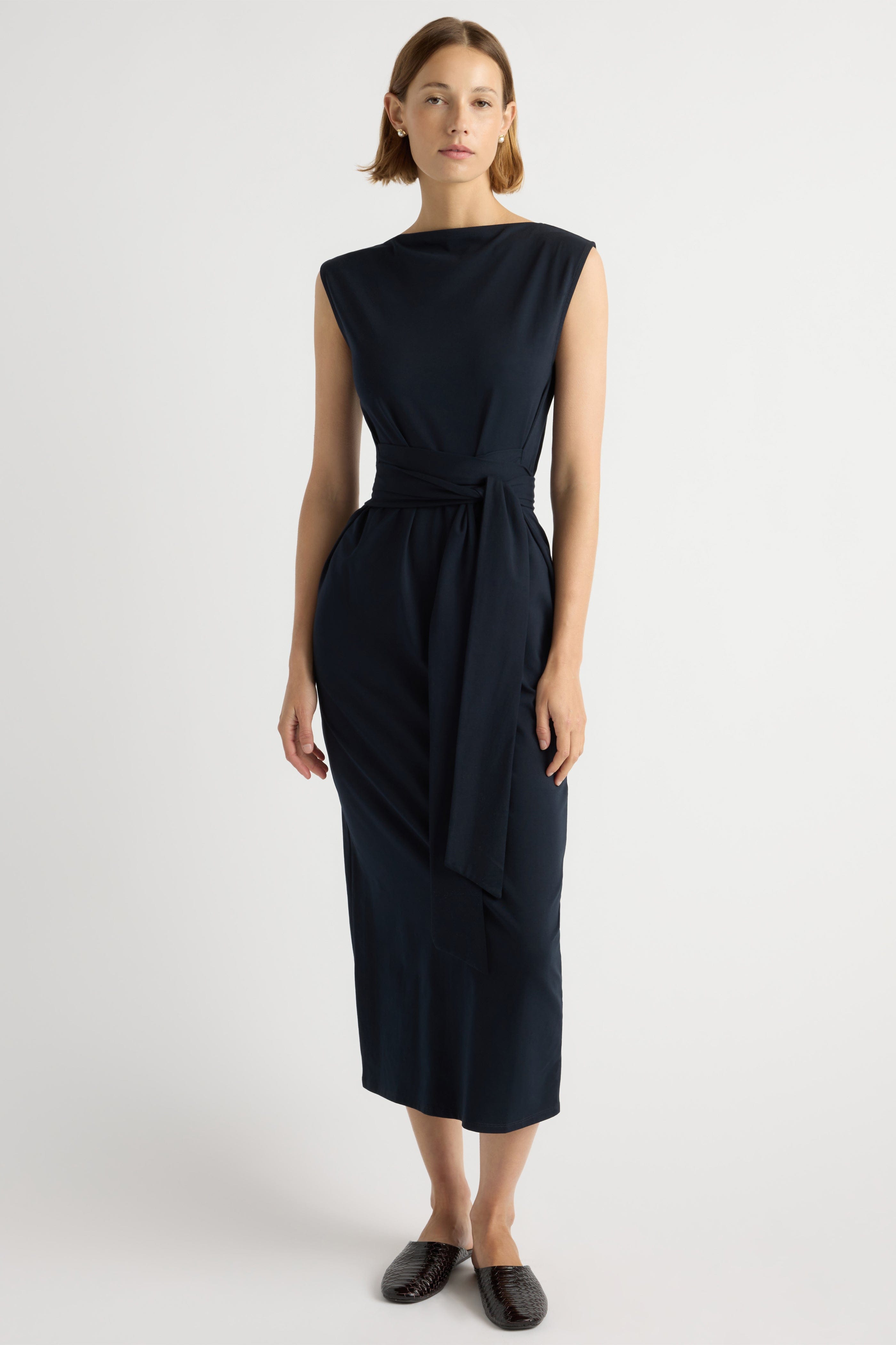 Edina Tie-Front Slit-Neck Dress