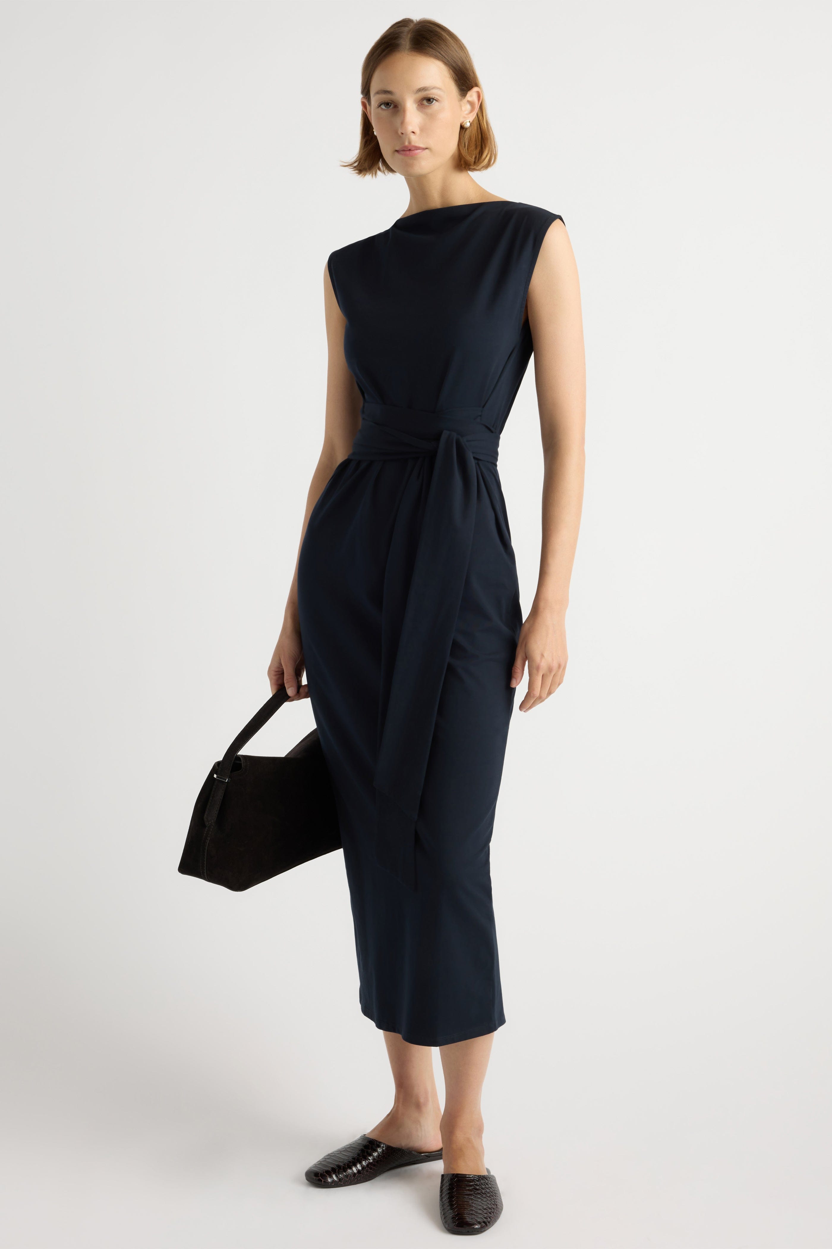 Edina Tie-Front Slit-Neck Dress