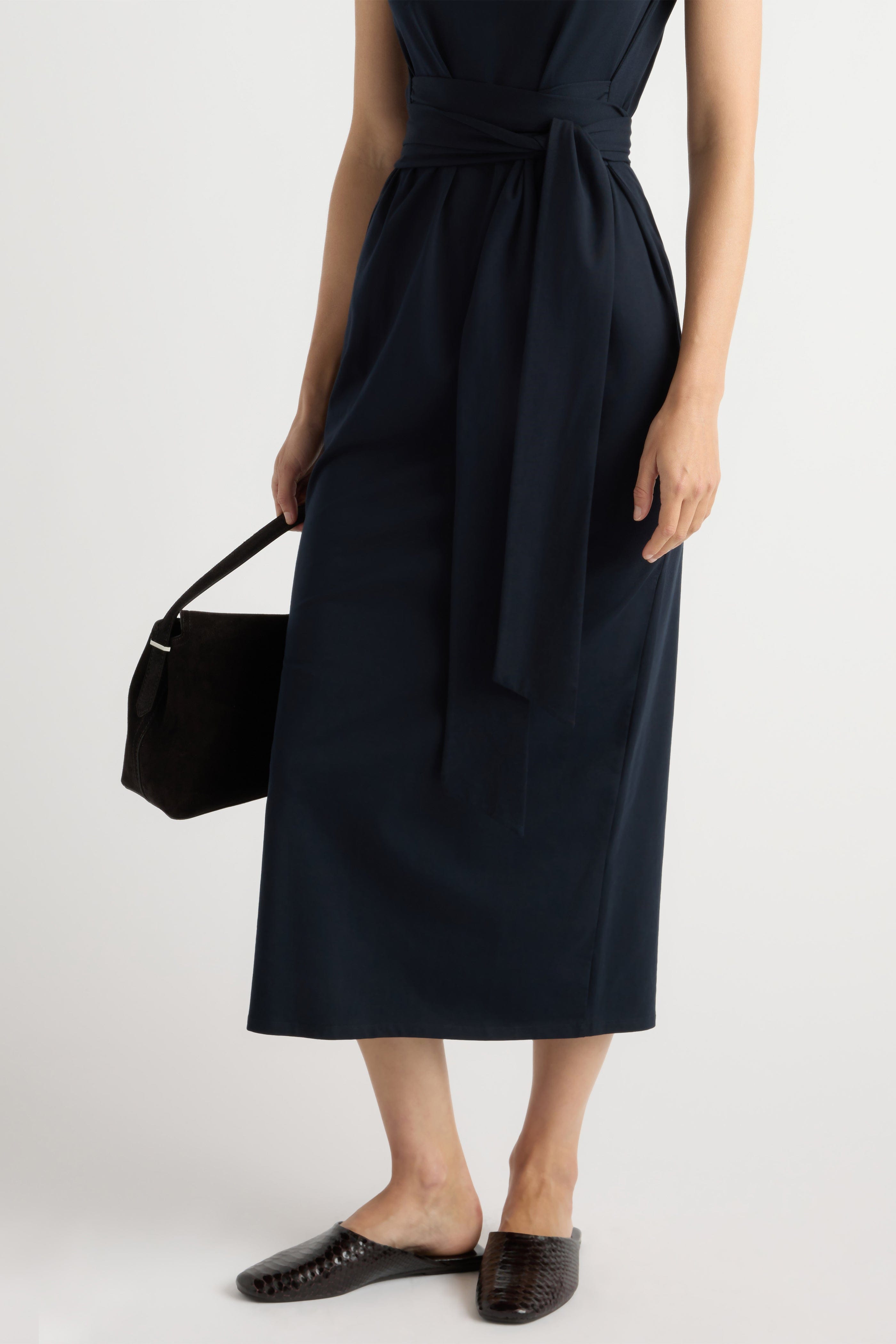 Edina Tie-Front Slit-Neck Dress