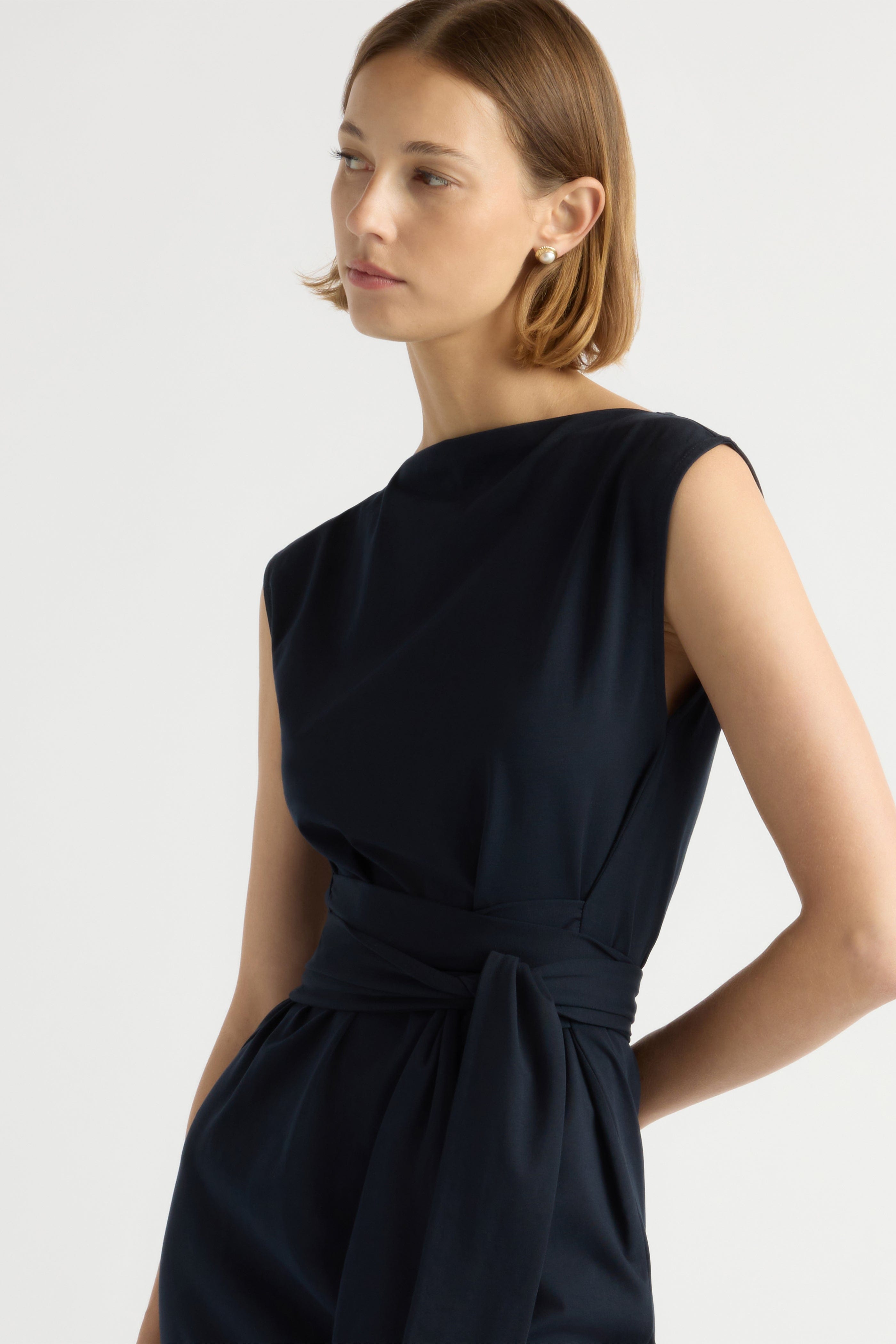 Edina Tie-Front Slit-Neck Dress