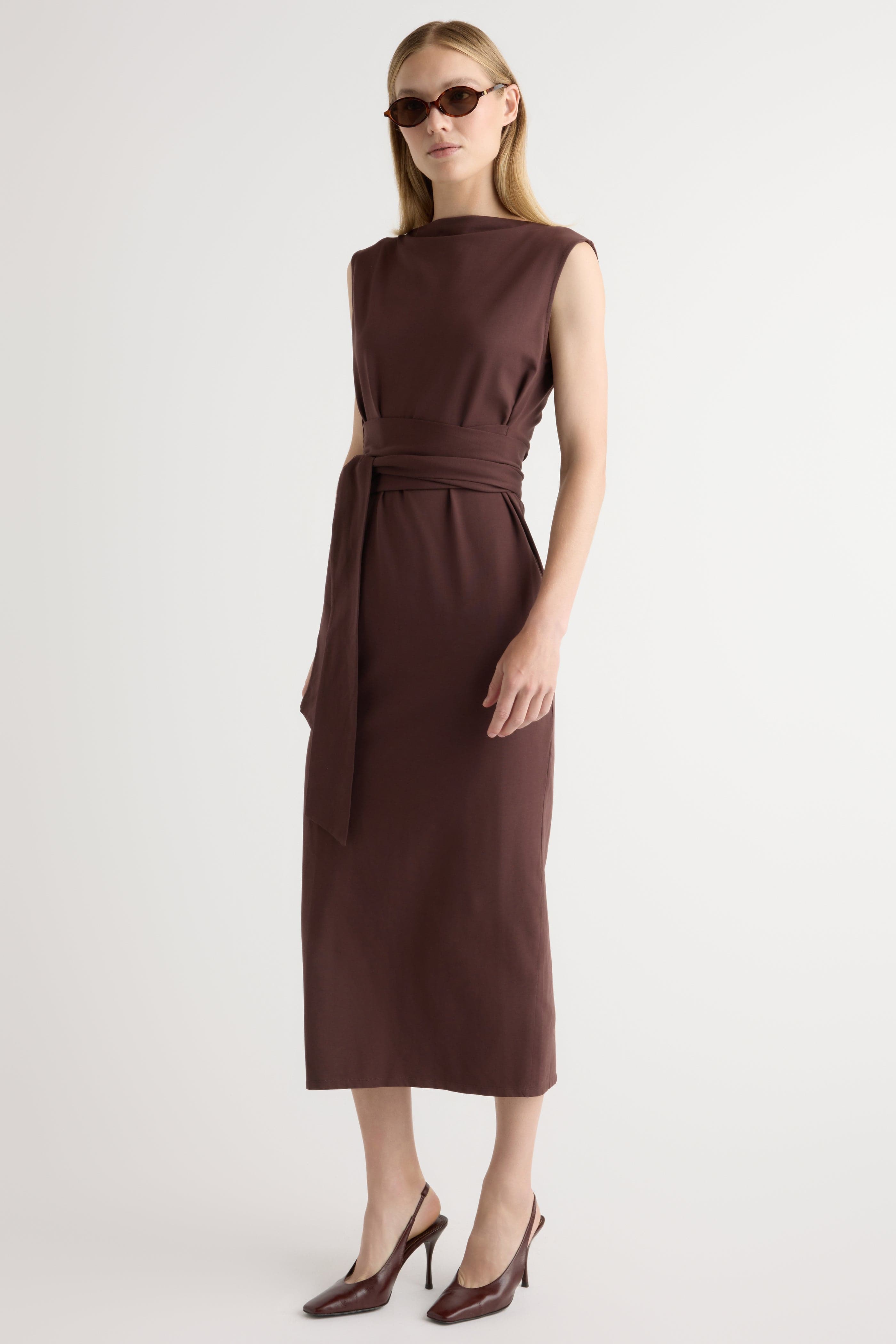 Edina Tie-Front Slit-Neck Dress