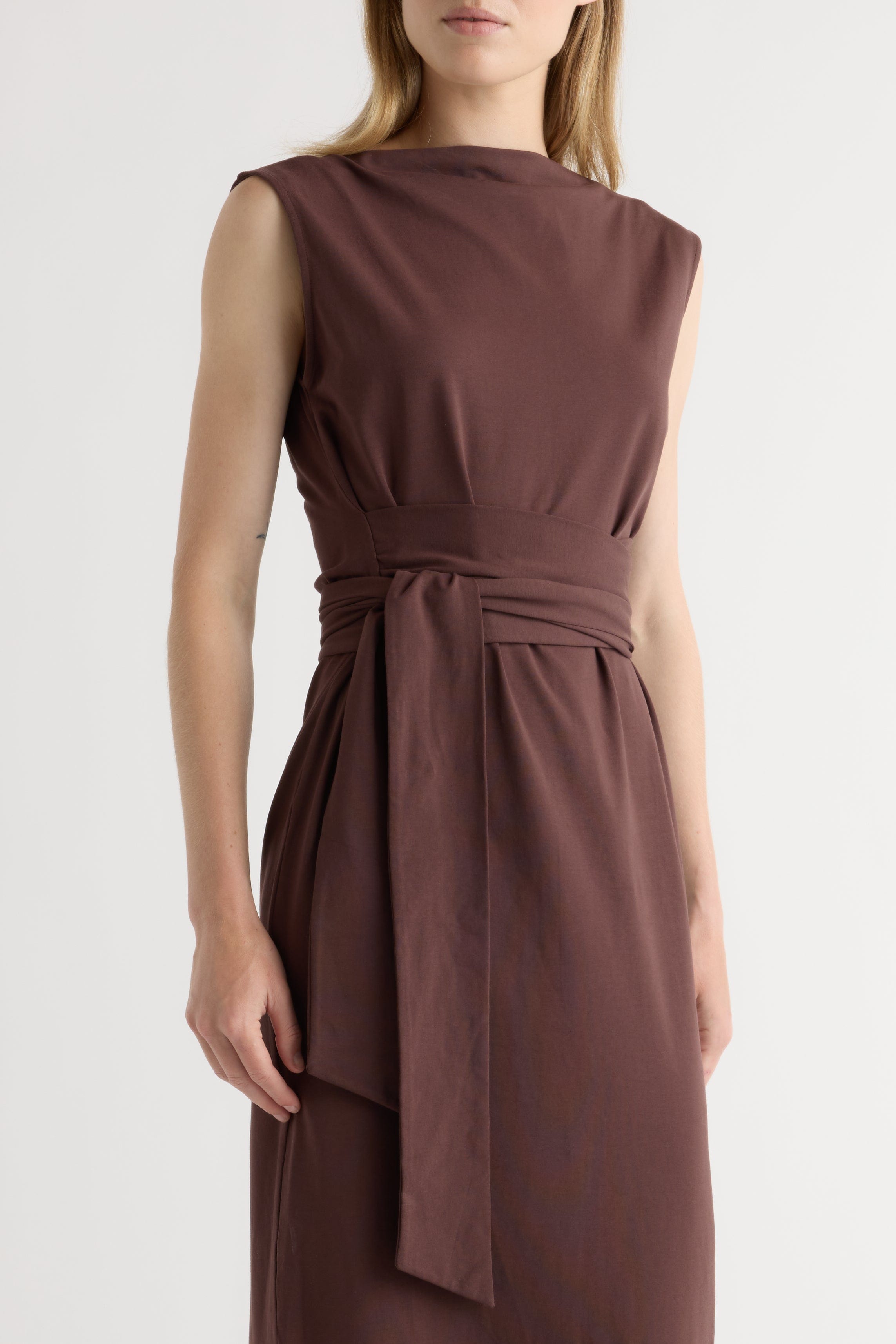 Edina Tie-Front Slit-Neck Dress
