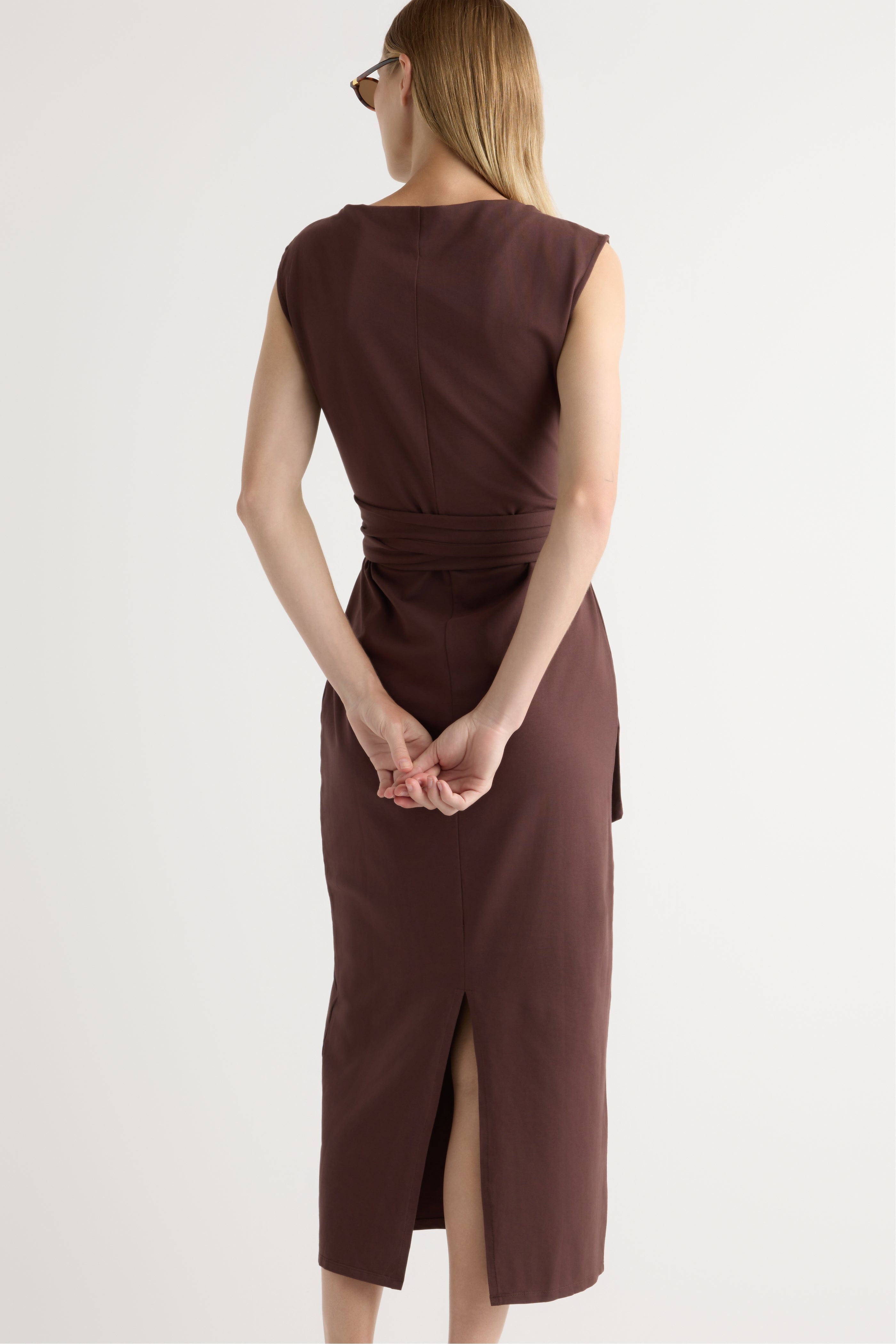 Edina Tie-Front Slit-Neck Dress