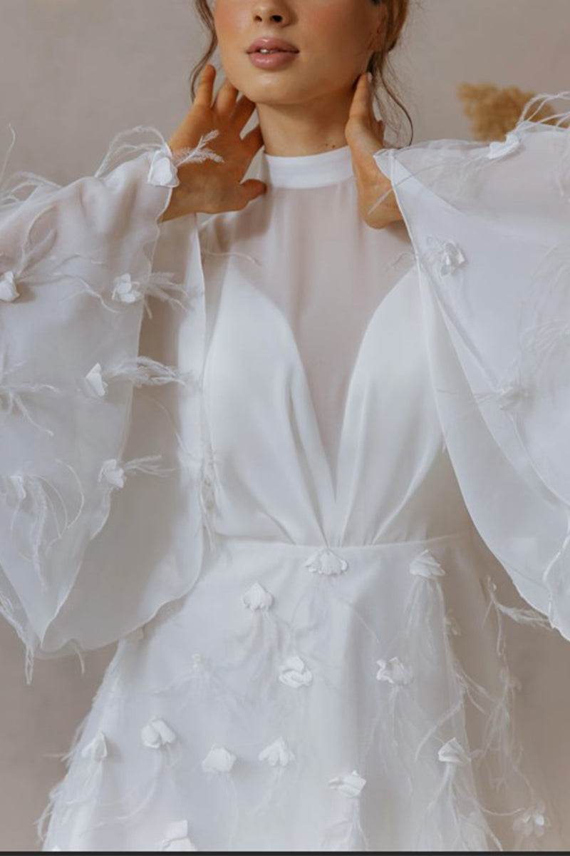 A-Line Short-Mini Chiffon Tulle Little White Dress 100021