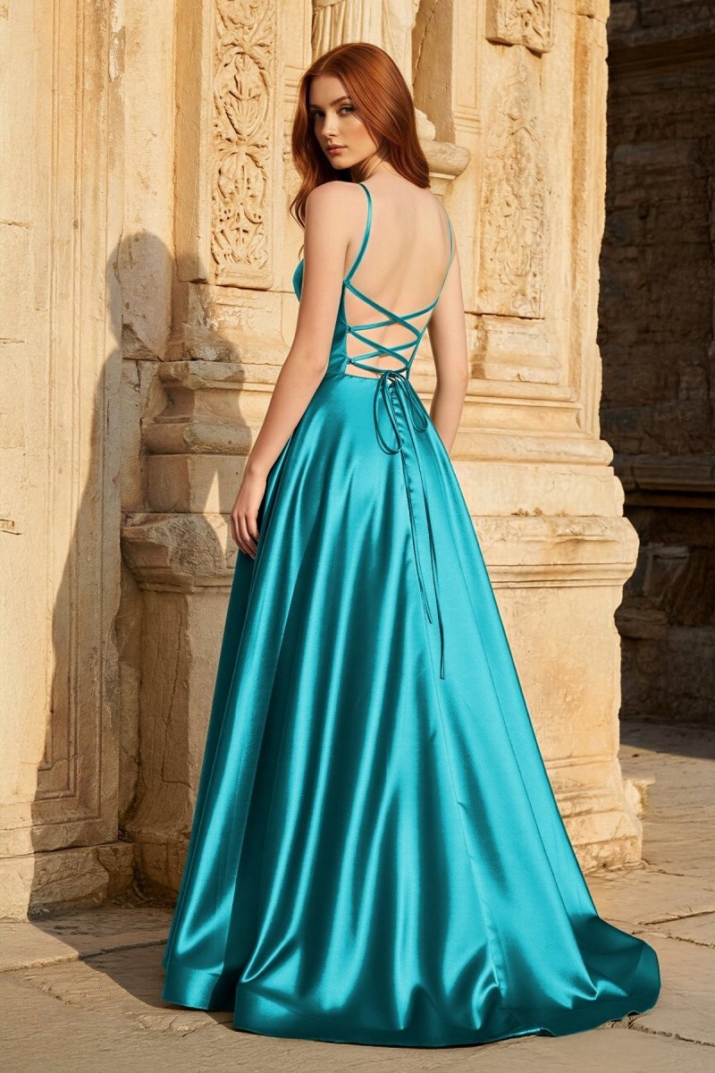 A Line Sweetheart Green Satin Long Prom Dresses with Slit