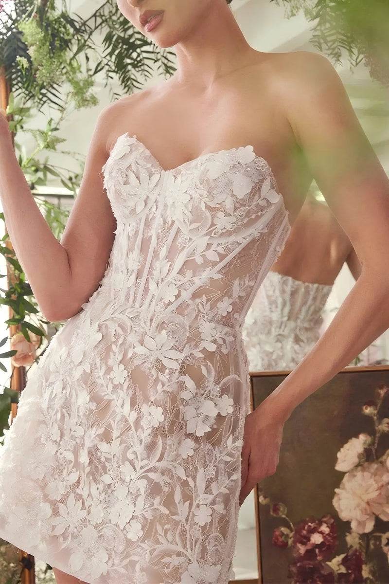 Sheath-Column Short-Mini Lace Appliques Little White Dress 100019