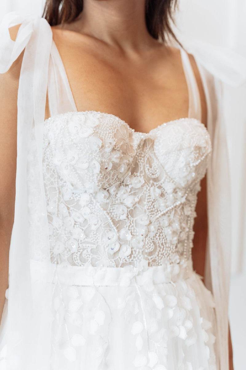 A-Line  Ankle Length  Lace Tulle  Little White Dress 100007