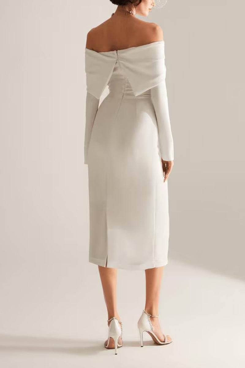 Sheath-Column Tea Length Elastic Cloth Little White Dress 100001