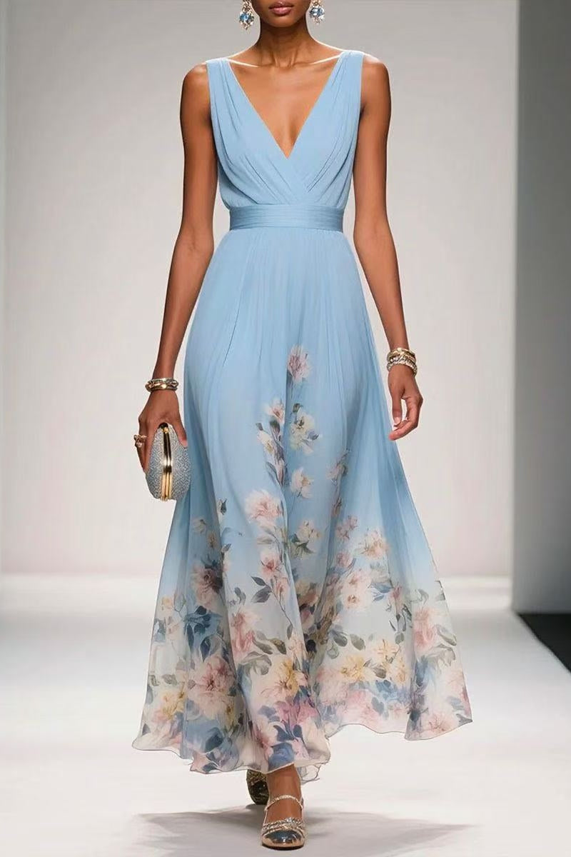 A-Line Tea Length Chiffon Wedding Guest Dress 922638194251
