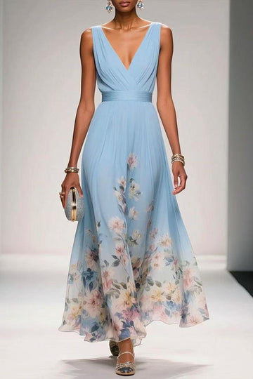 A-Line Tea Length Chiffon Wedding Guest Dress 922638194251
