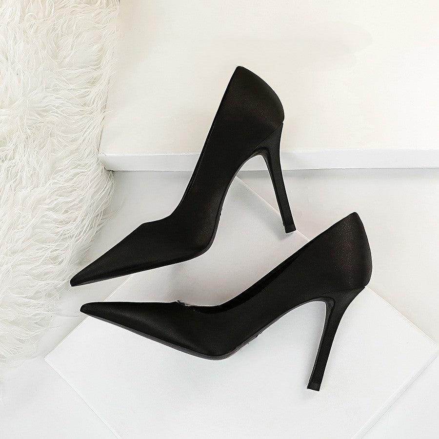 Green Satin Pointy Stiletto Heels 664584349468