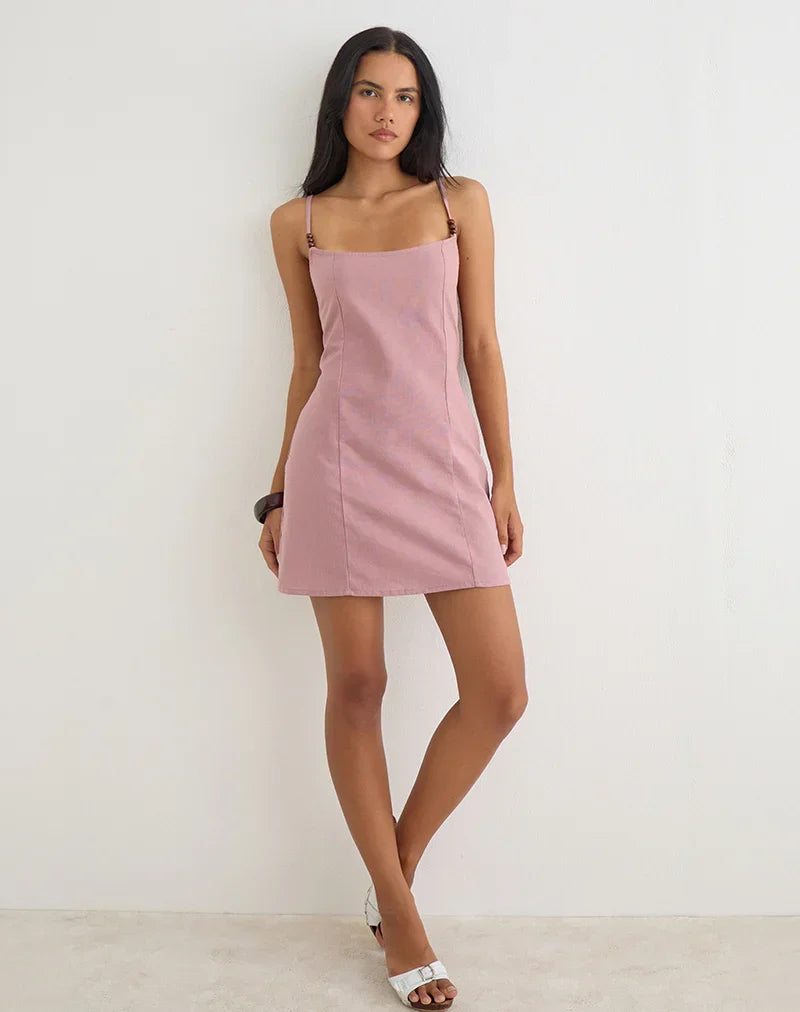 Ambra Scoop Mini Dress in Linen Dusty Rose