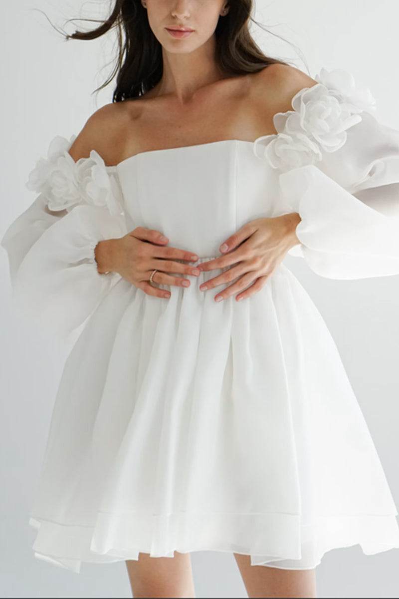 A-Line  Short-Mini  Organza Little White Dress 100010