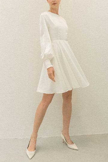 A-Line Knee Length Forged Chiffon Little White Dress 100008