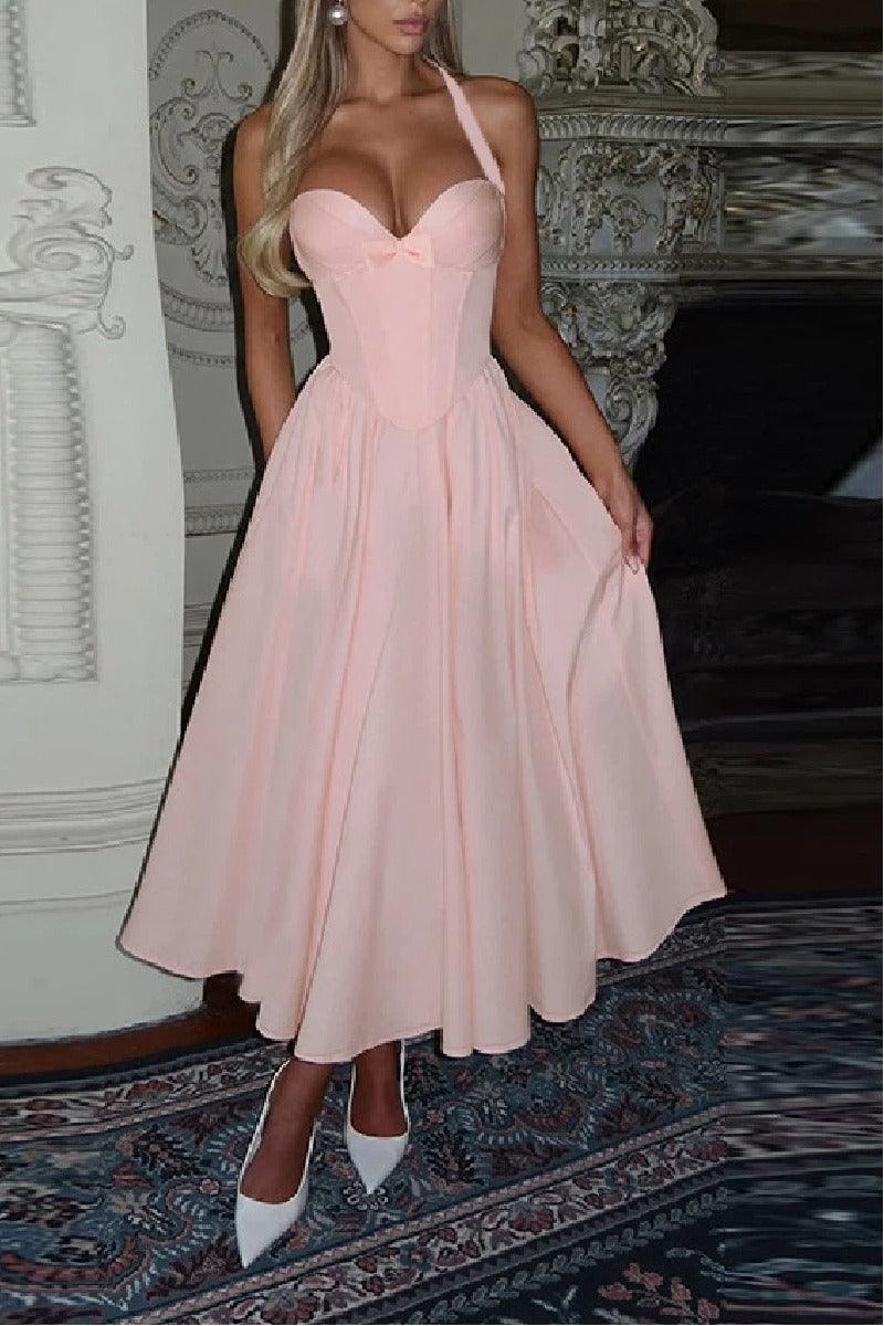 A-Line Tea Length Satin Wedding Guest Dress 973789759252