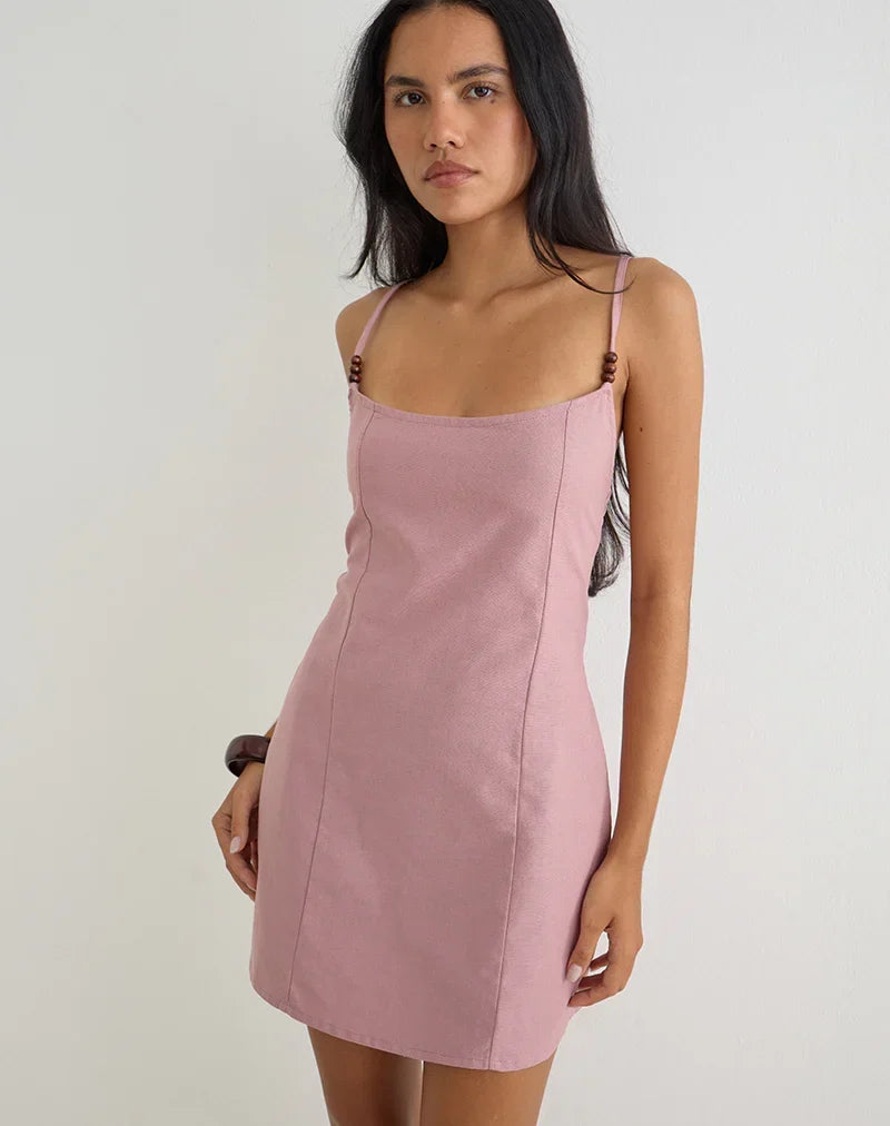Ambra Scoop Mini Dress in Linen Dusty Rose