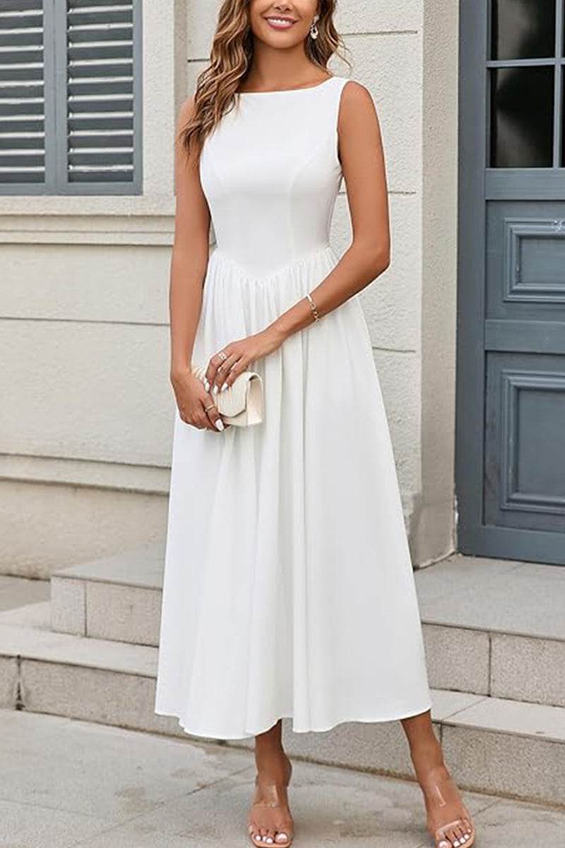 A-Line Tea Length Elastic Cloth Little White Dress 100029