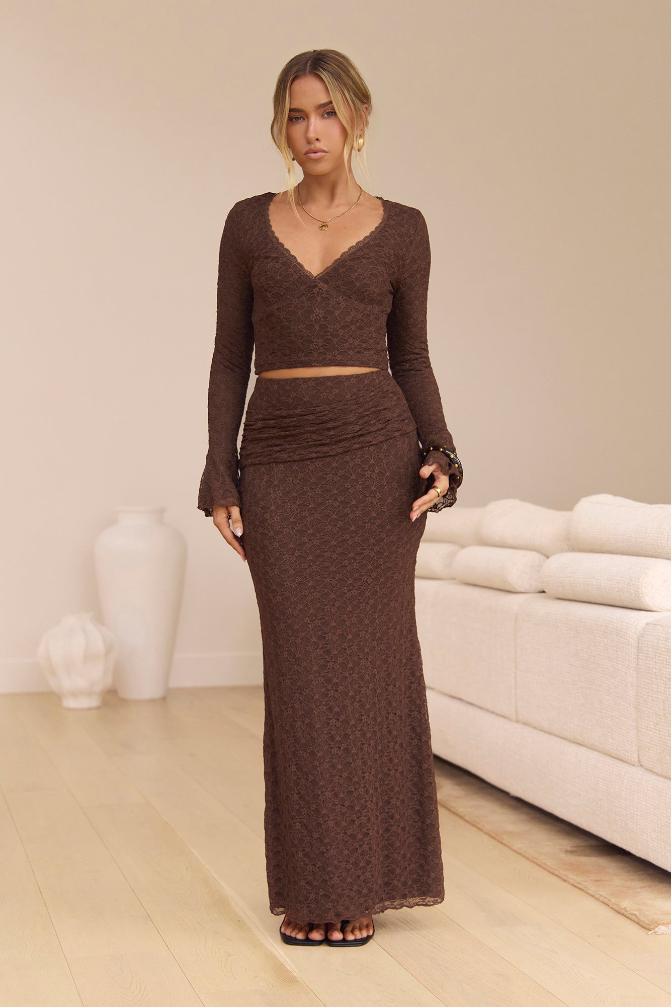 Claire Lace Maxi Skirt Brown