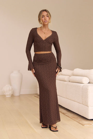 Claire Lace Maxi Skirt Brown