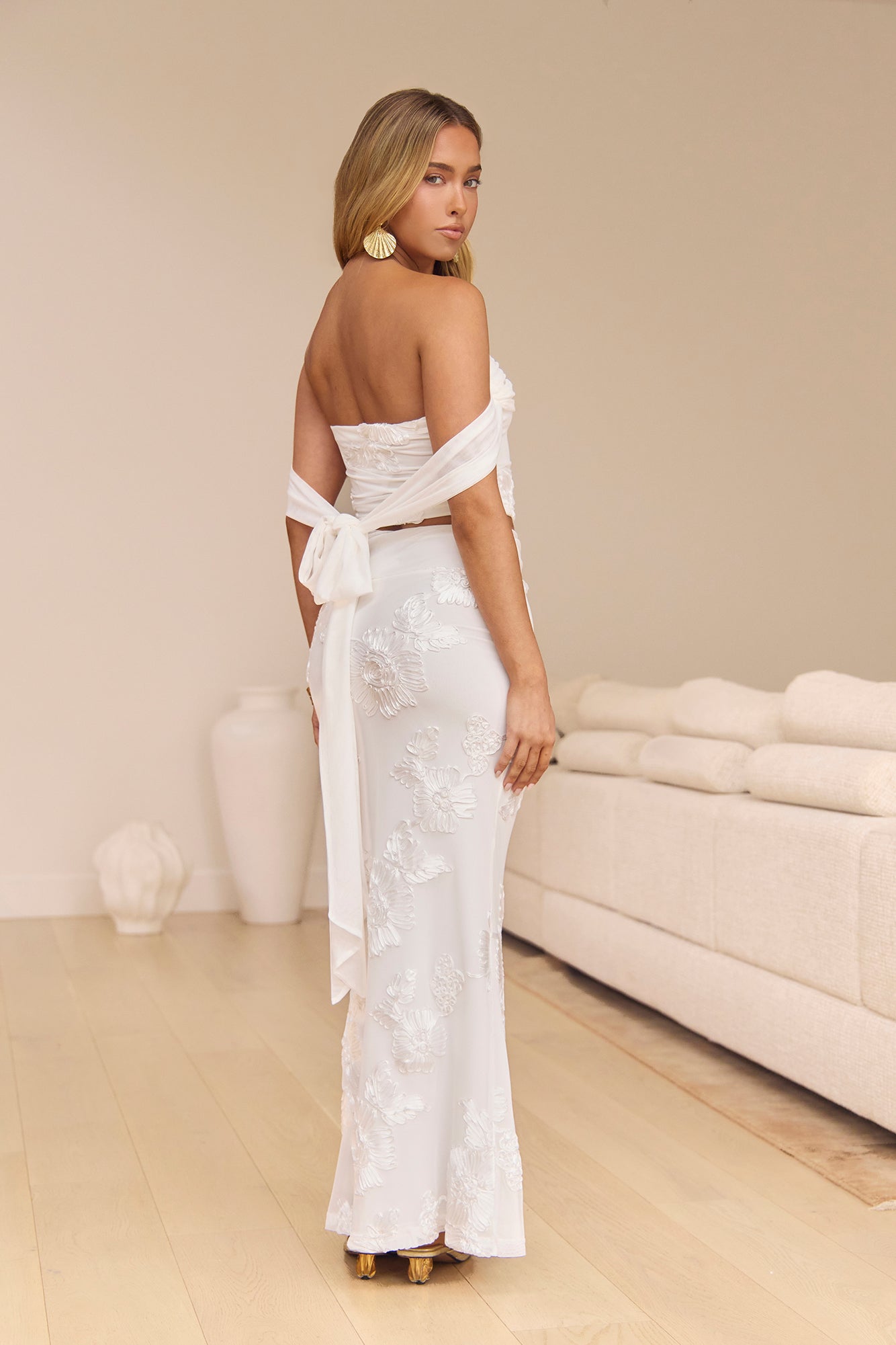Salty Skies Off Shoulder Crop Top White