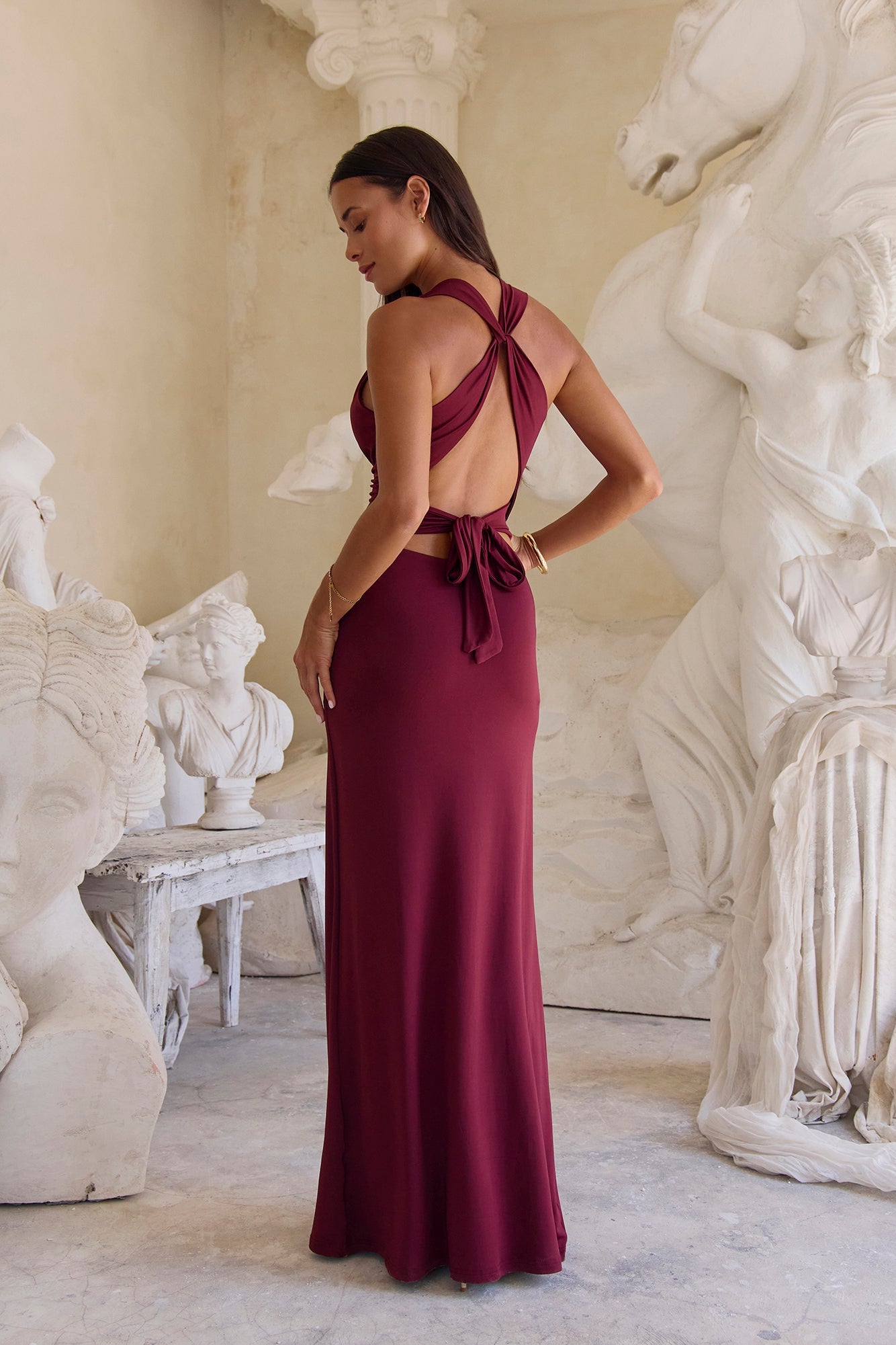 Goddess Glow Maxi Dress Burgundy