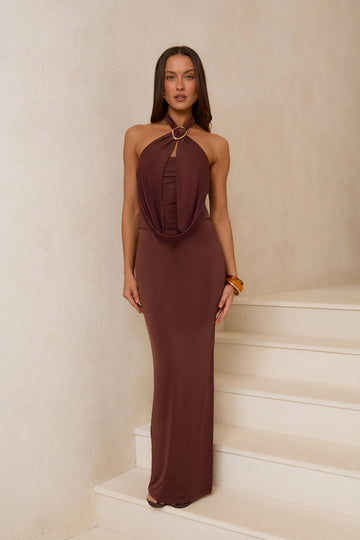 Salt Air Seduction Halter Maxi Dress Brown