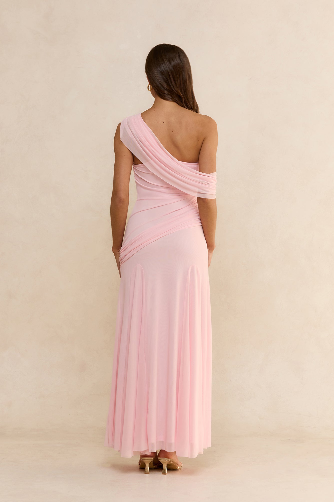 Glamour Of Yours Mesh Off Shoulder Maxi Dress Pink