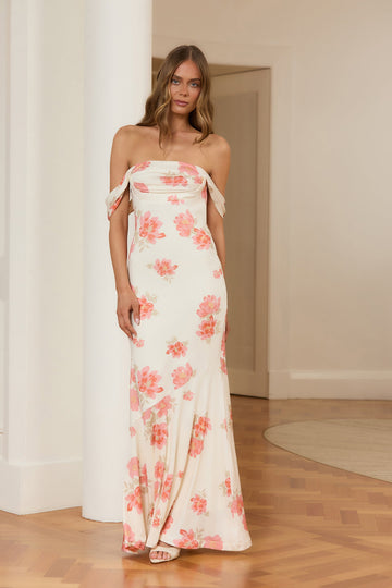 Garden Spritz Off Shoulder Maxi Dress White