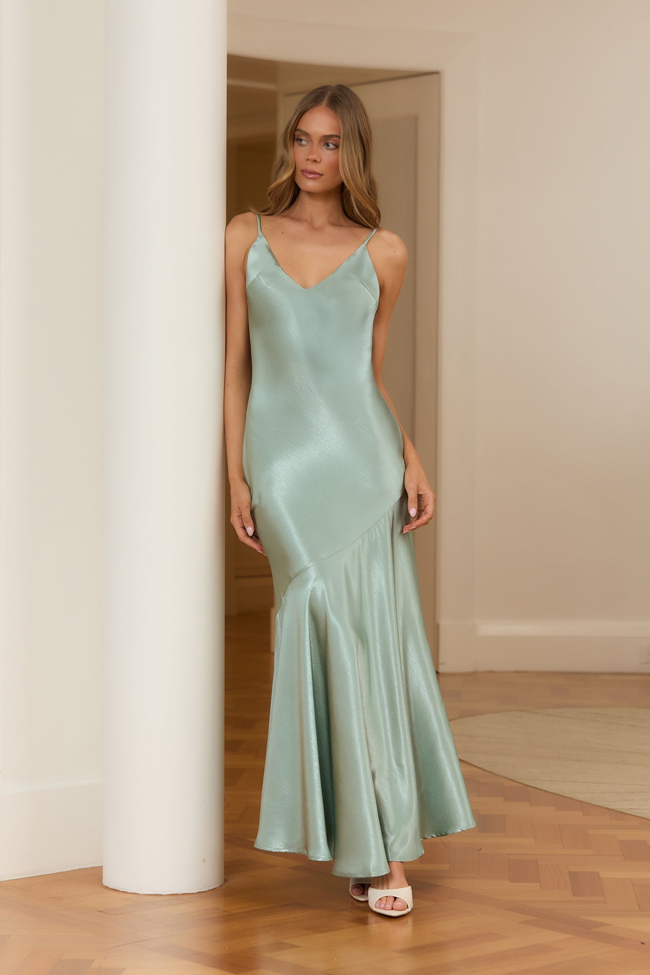 Eternal Romance Satin Maxi Dress Sage