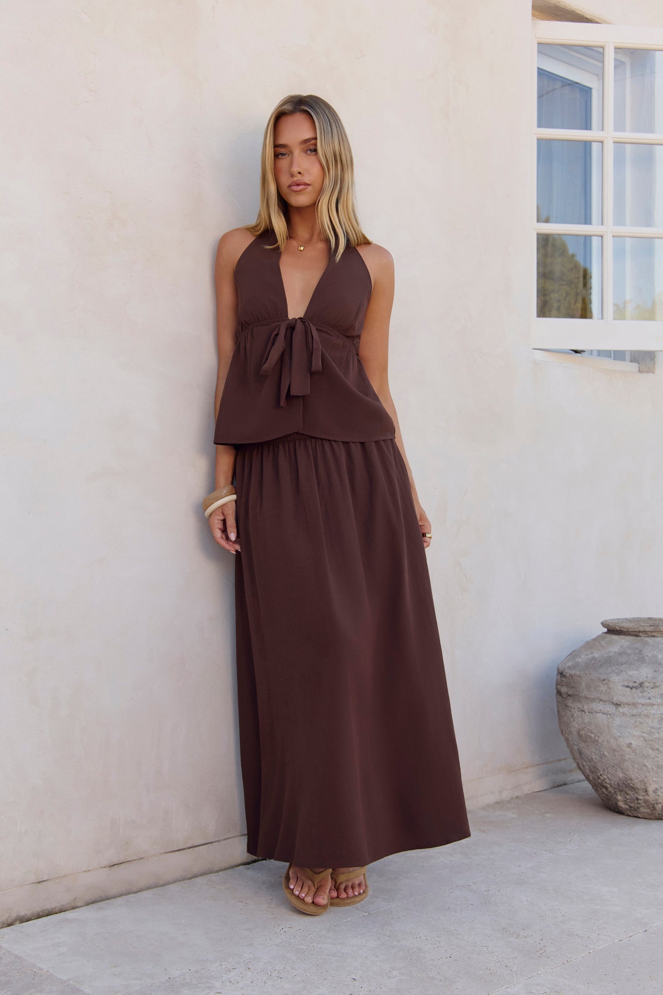 Glass Hearts Maxi Skirt Brown