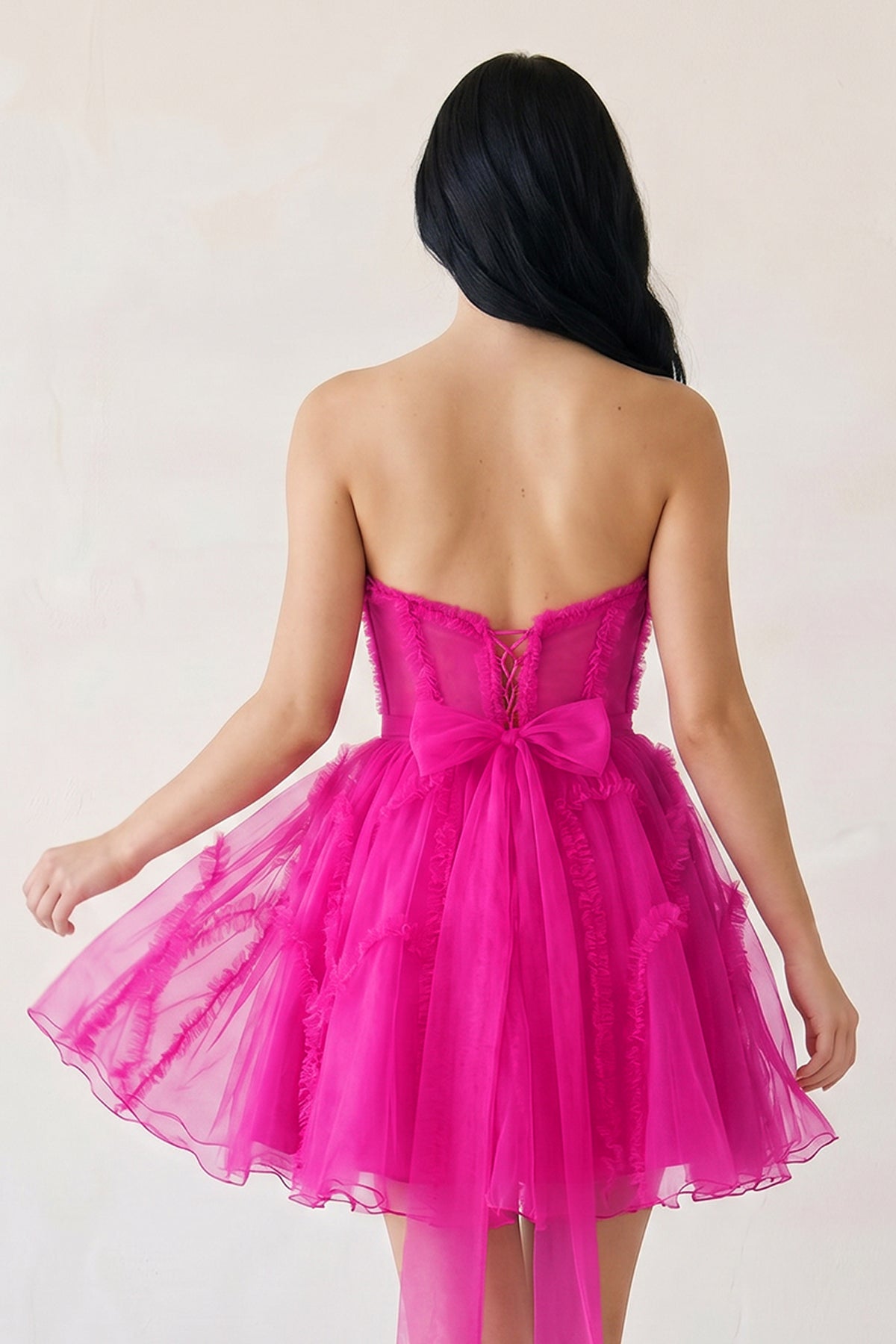 A Line Tulle Strapless Homecoming Dress