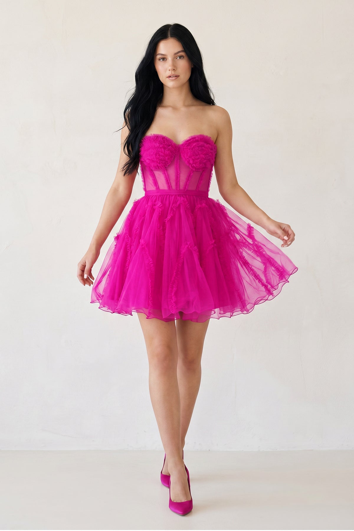 A Line Tulle Strapless Homecoming Dress