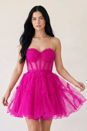A Line Tulle Strapless Homecoming Dress