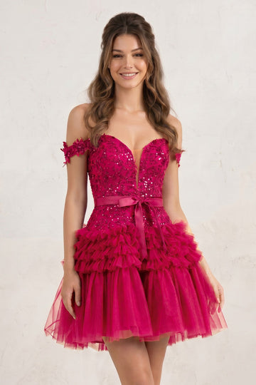 A Line Tulle Tiered Short Homecoming Dress
