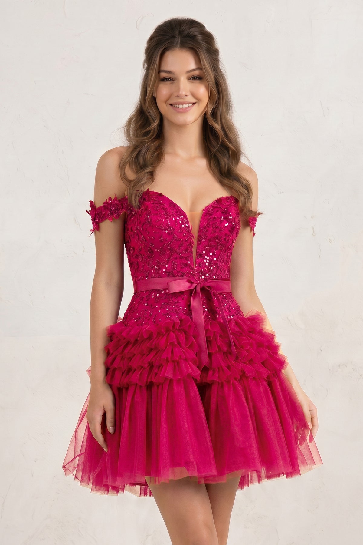 A Line Tulle Tiered Short Homecoming Dress