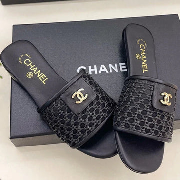 Chanel 2026 Woven Flat Slippers Leather Sheepskin 831405