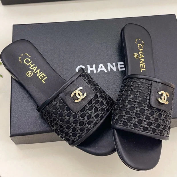Chanel 2026 Woven Flat Slippers Leather Sheepskin 831405