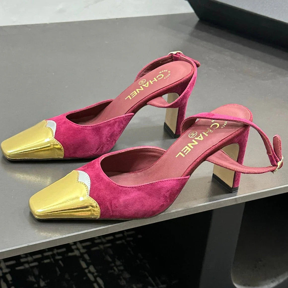 Chanel 2026 Back Strap Square Heels Pumps Leather Sheepskin 832511