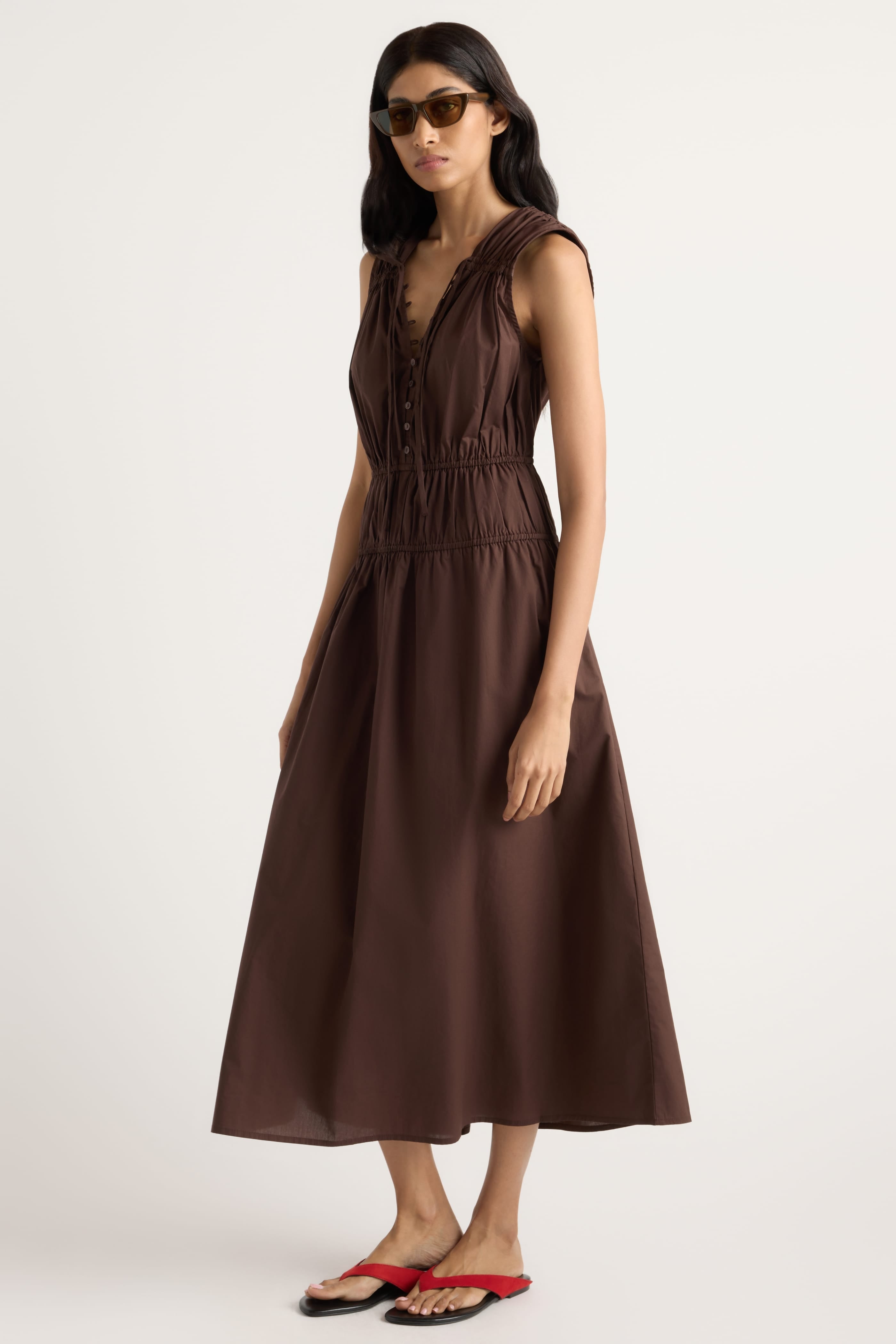 Iga Gathered Organic Cotton Maxi Dress