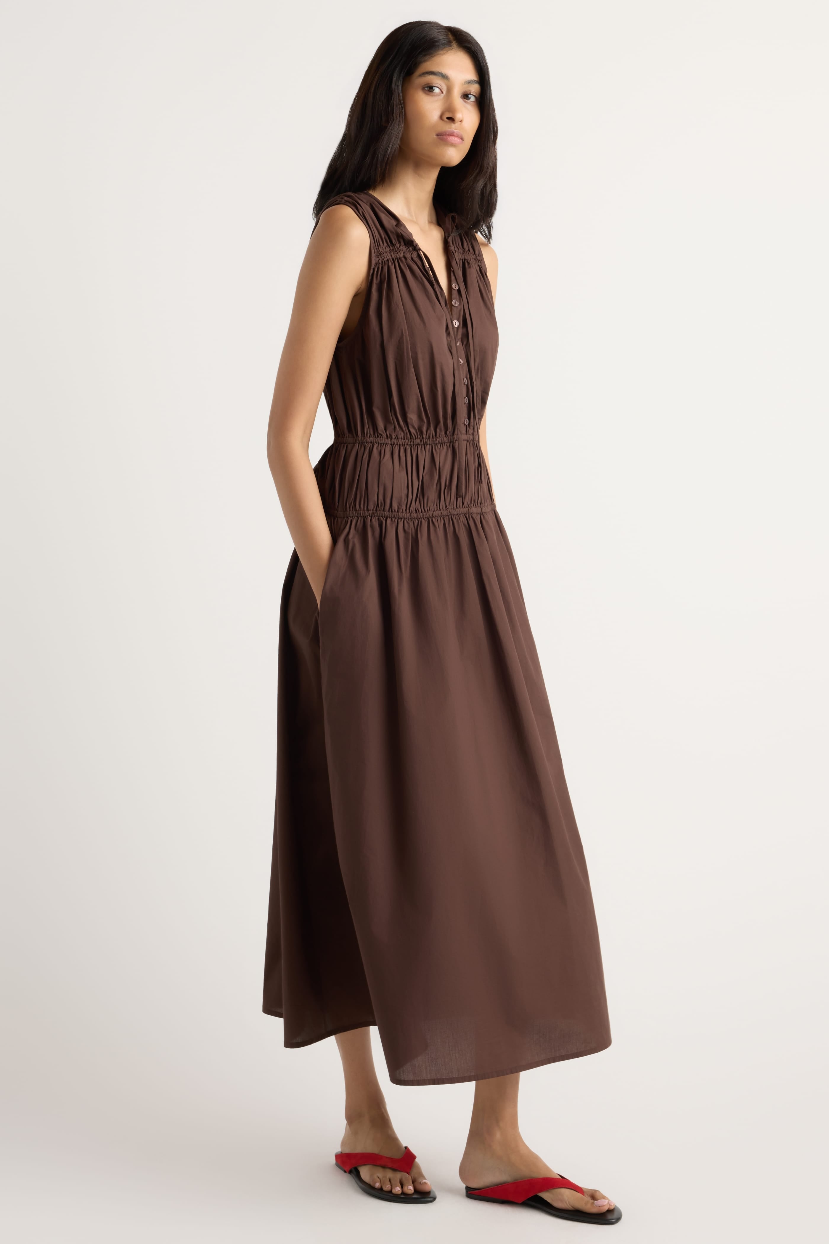 Iga Gathered Organic Cotton Maxi Dress