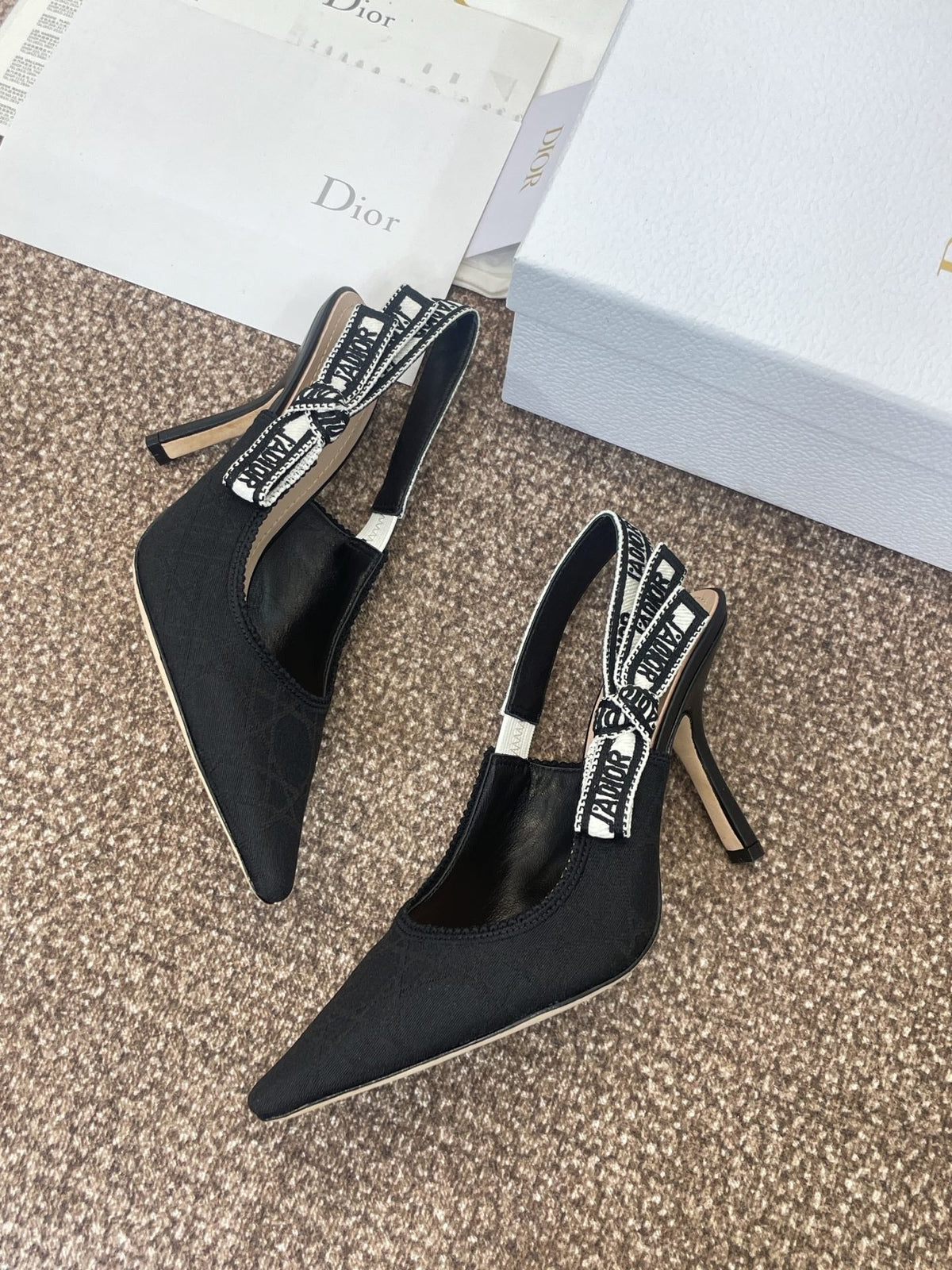 CD J'Adior Slingback Pump Black Fabric Sheepskin 330329