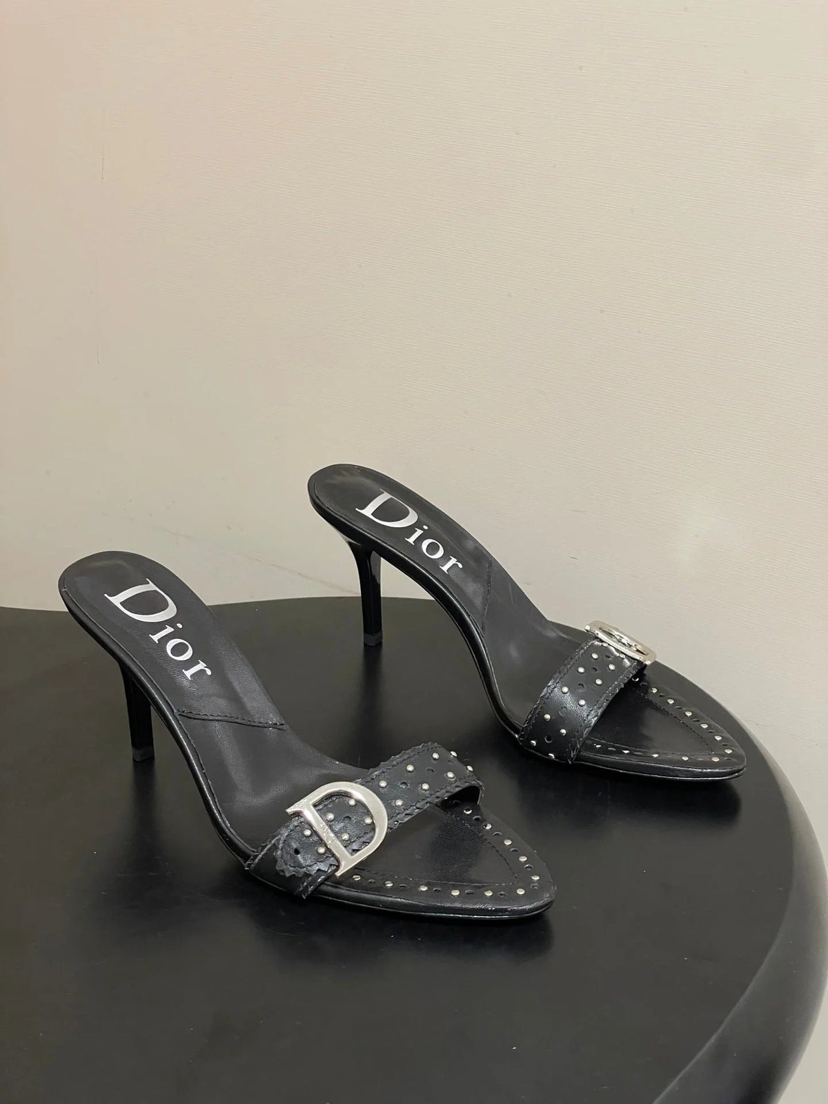 Dior 2026 Studded Sandal 8.5cm Black and White Sheepskin 717875