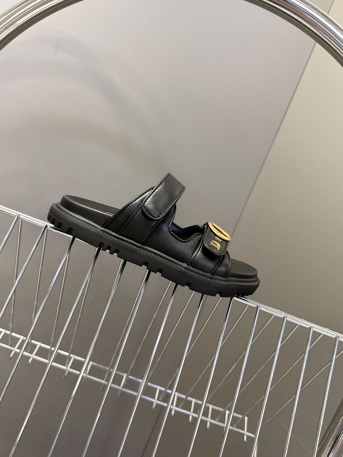 Dior 2026 Velcro Slip-on Sandal Black Leather 716903