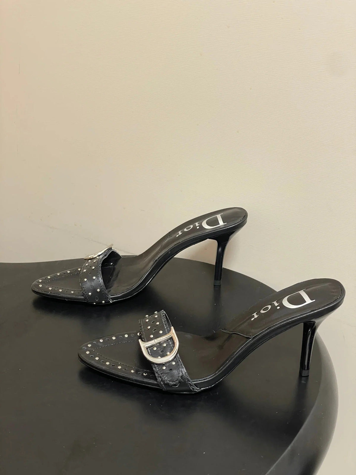Dior 2026 Studded Sandal 8.5cm Black and White Sheepskin 717875